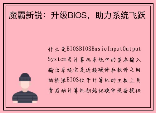 魔霸新锐：升级BIOS，助力系统飞跃